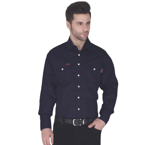 Forge FR Men's Solid Long Sleeve Work Shirt in Navy